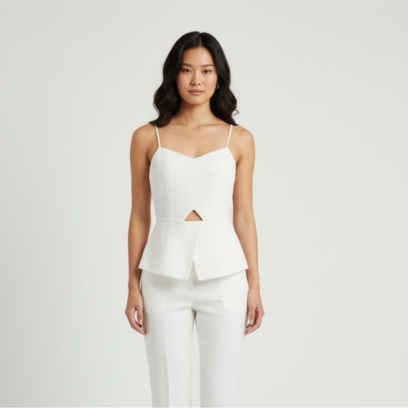 RW & Co White Spaghetti Strap Peplum Top Size Large with stretch Lining - Picture 1 of 7